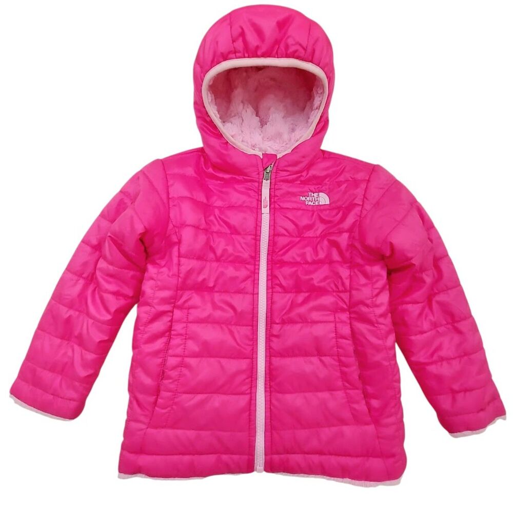 North Face Reversible Hooded Puffer Fleece Jacket Girls 4T Pink Winter Travel